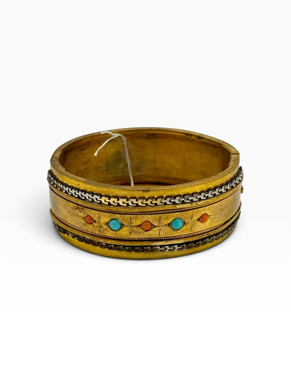 Gold Gilt Coral and Turquoise Bangle.